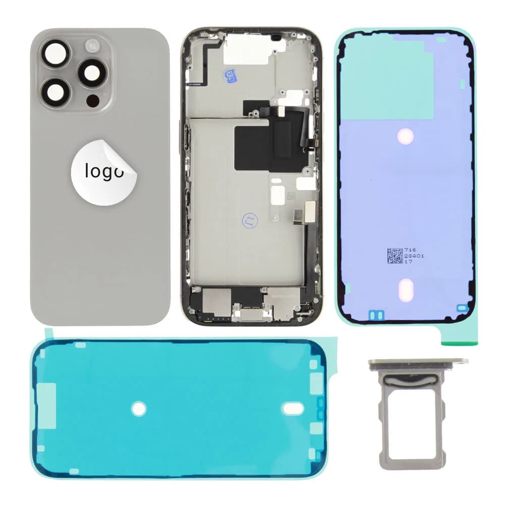 Rear cover incl. small parts iPhone 16 Pro - Pulled B - Grey