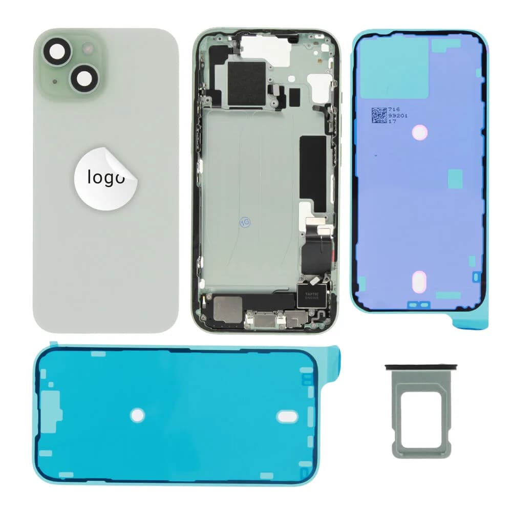 Rear cover incl. small parts iPhone 15 - Pulled B - Green