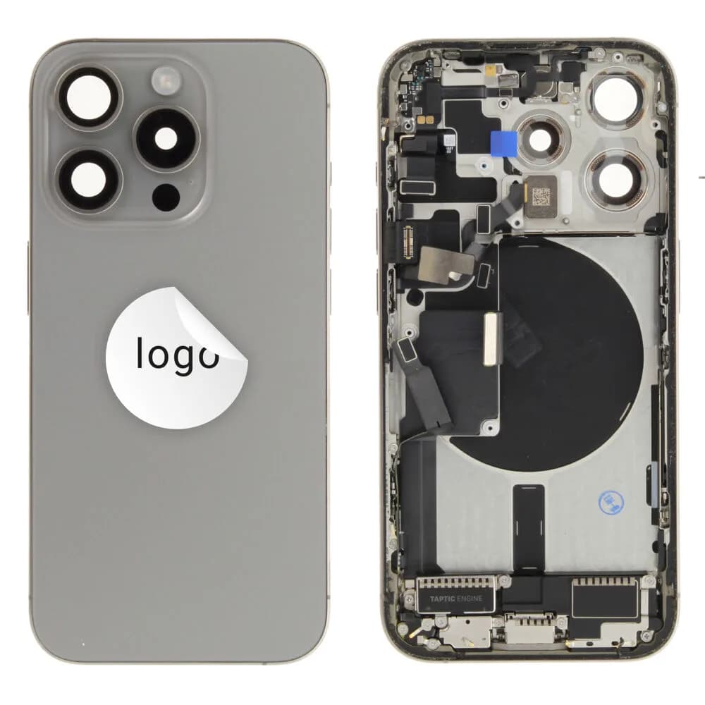 Rear cover incl. small parts iPhone 15 Pro - Pulled C - Grey