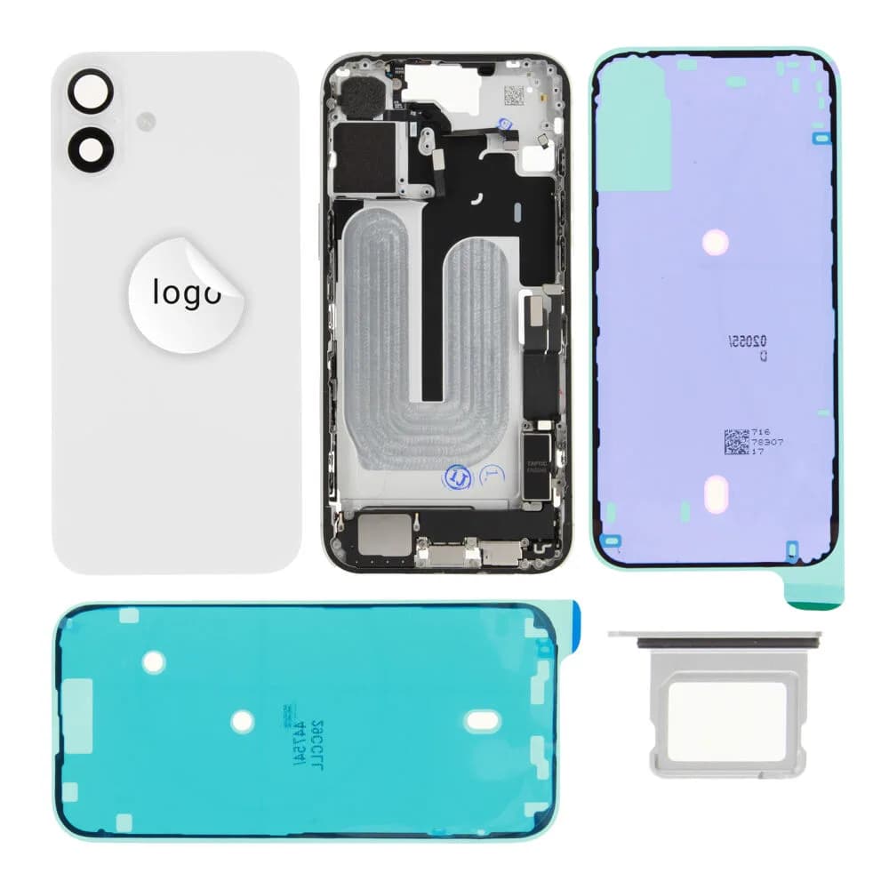 Rear cover iPhone 16 Plus incl. small parts - Pulled A - White