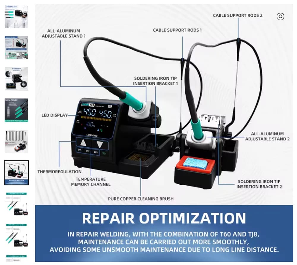 SUGON T60 Soldering Station Compatible Original 115/210/245 Iron Tip With Double Handle Digital Display Welding Rework Station With C115 C245 C210 Handle Set