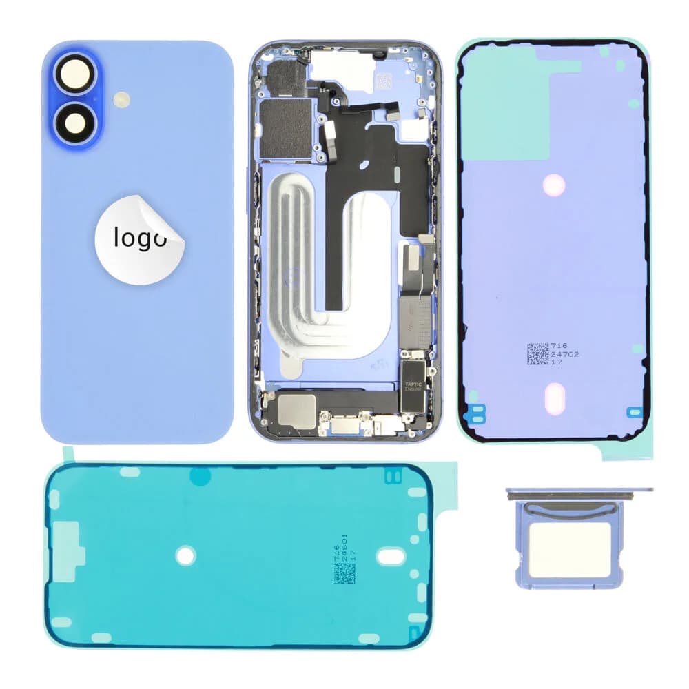 Rear cover incl. small parts iPhone 16 - Pulled C - Blue