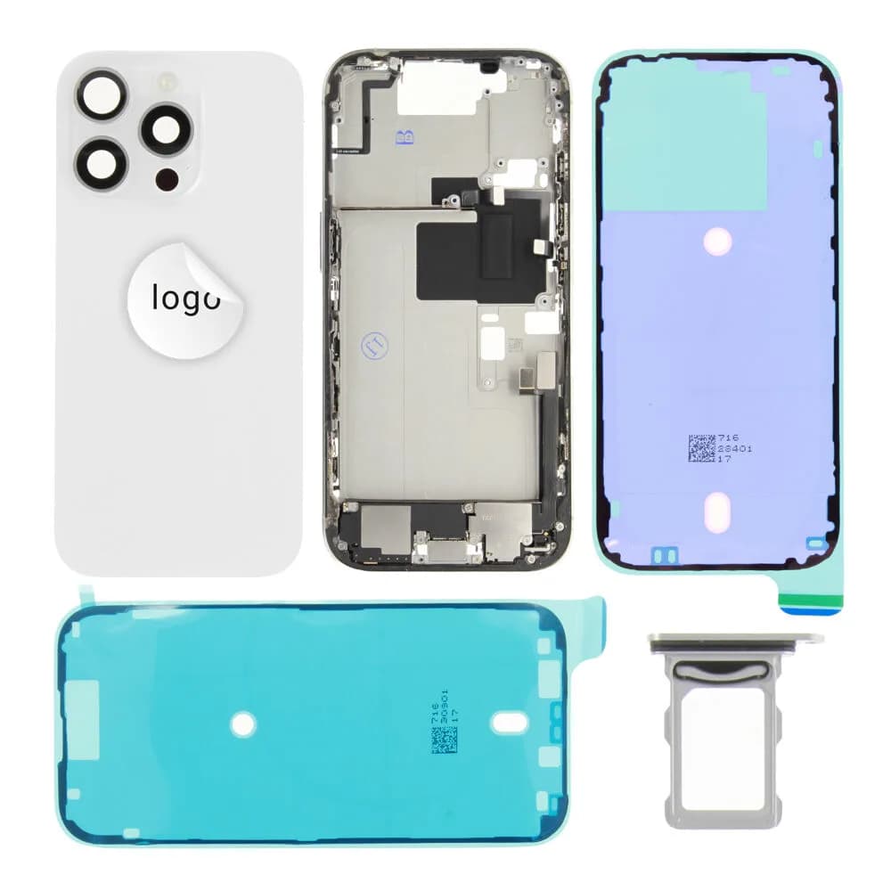 Rear cover incl. small parts iPhone 16 Pro - Pulled B - White