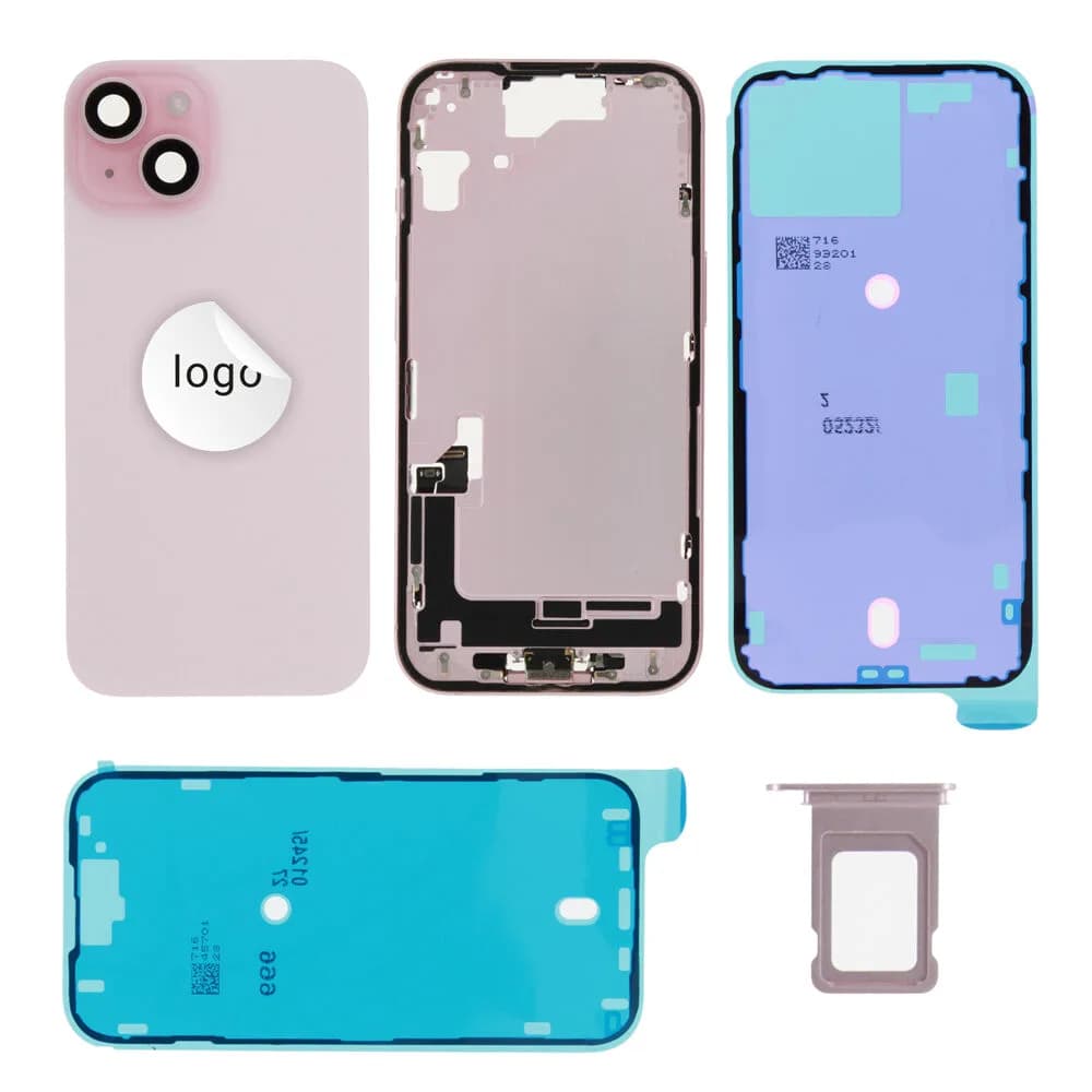 Rear cover incl. small parts iPhone 15 - Pulled C - Pink
