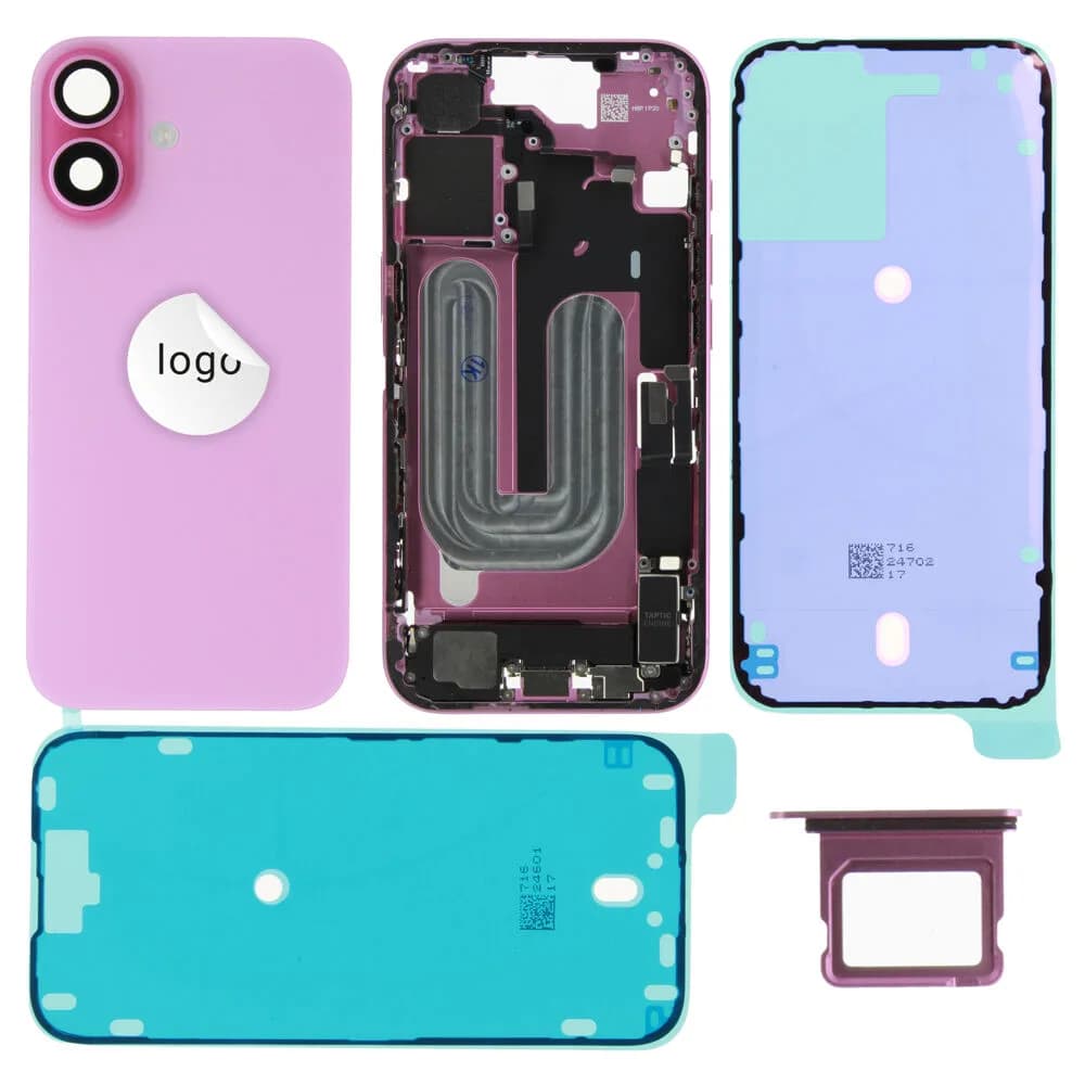 Rear cover incl. small parts iPhone 16 - Pulled C - Pink