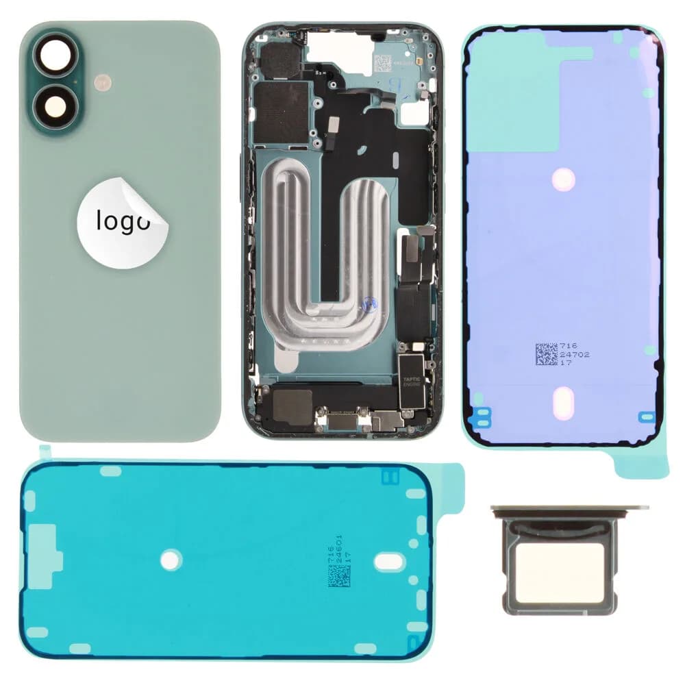 Rear cover incl. small parts iPhone 16 - Pulled A - Green
