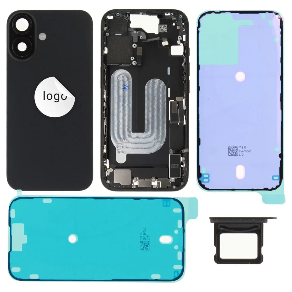 Rear cover incl. small parts iPhone 16 - Pulled B - Black