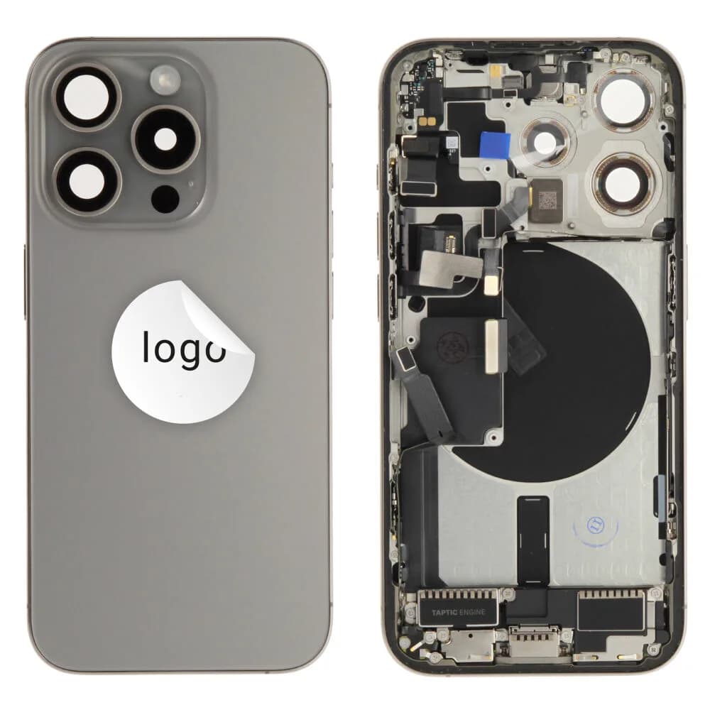 Rear cover incl. small parts iPhone 15 Pro - Pulled A - Grey